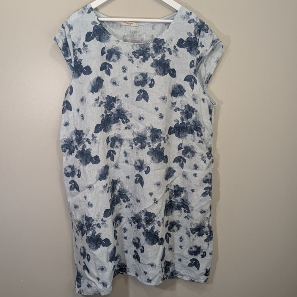 Lungo L'Arno Linen Dress Relaxed Floral Shift Coastal Cottage Breezy -Size 2X